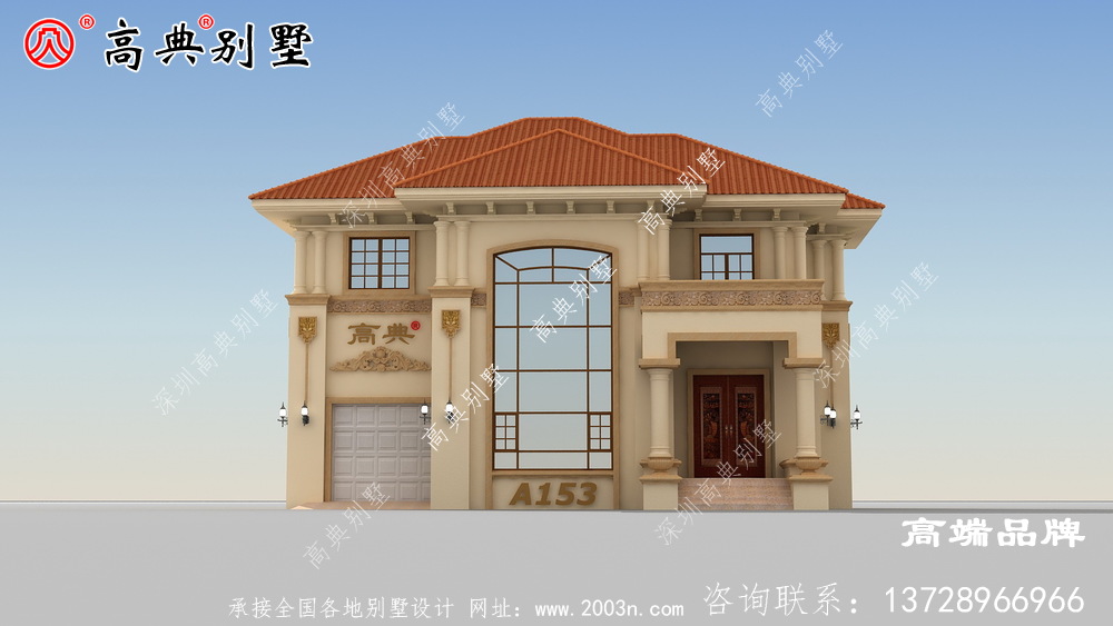 歐式新農(nóng)村自建斜頂二層別墅住宅
