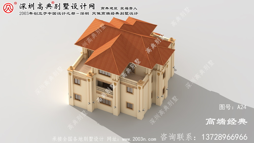 崇明縣高端歐式三層復式別墅效果圖