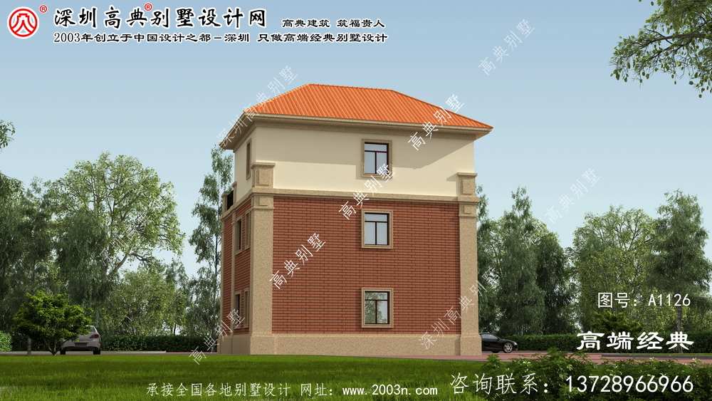 紅原縣新型美麗鄉村三層別墅建筑設計圖,效果圖。