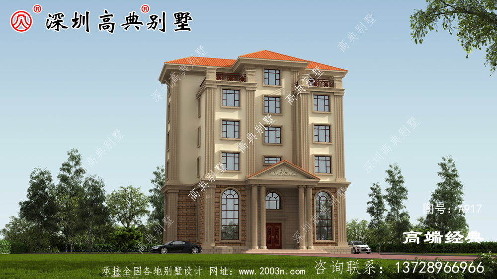 簡歐別墅房屋設計圖，外觀圖高端、大氣