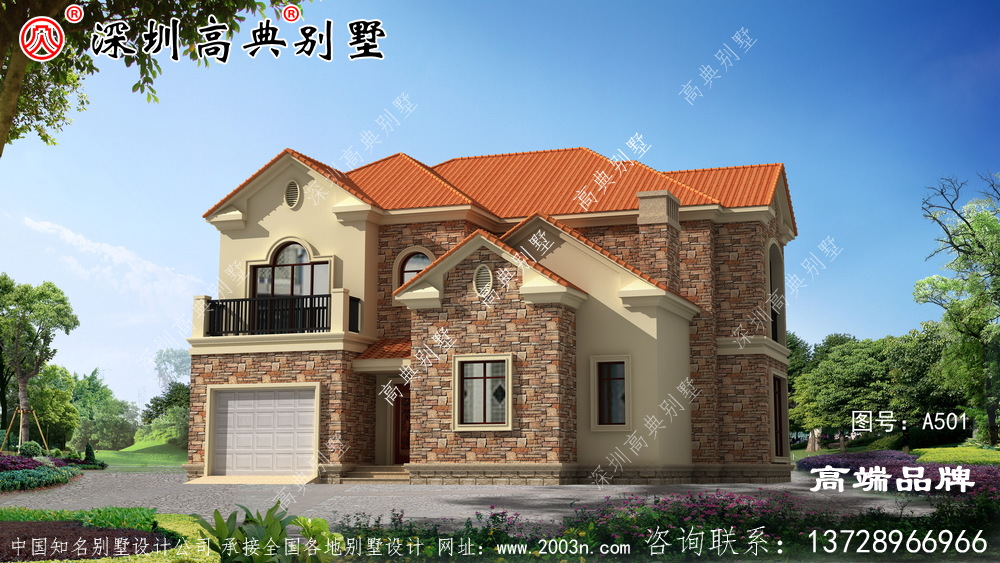 二層農村別墅，既美觀又大方，帶車庫的設計，建上一棟絕對面子