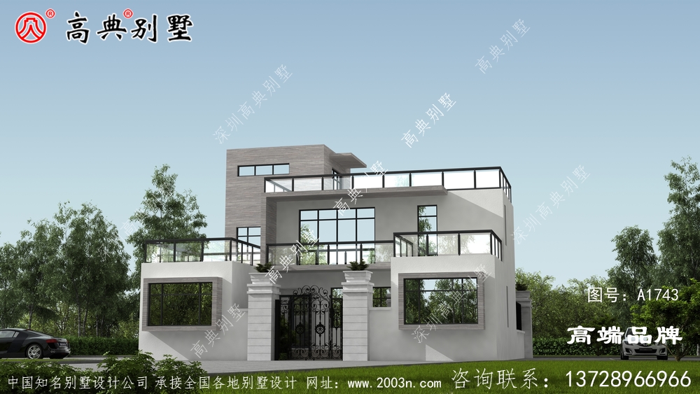 別墅外觀清新美麗線條流暢，典型的現代風格