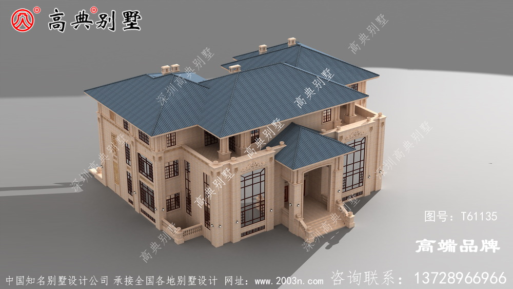 農村別墅對稱設計外觀圖 ，整個建筑為歐式風格