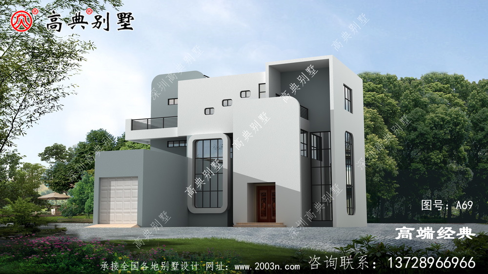 歐式風格三層小洋樓外觀圖，外觀很漂亮，符合農村住宅的設計