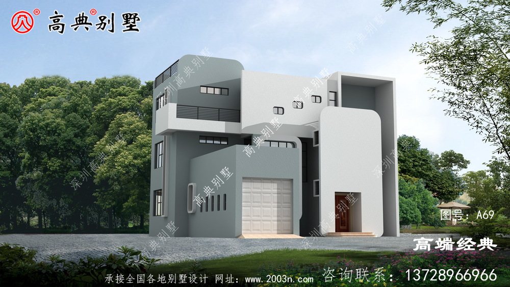 歐式風格三層小洋樓外觀圖，外觀很漂亮，符合農村住宅的設計