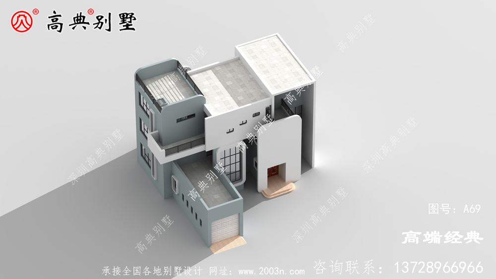 歐式風格三層小洋樓外觀圖，外觀很漂亮，符合農村住宅的設計