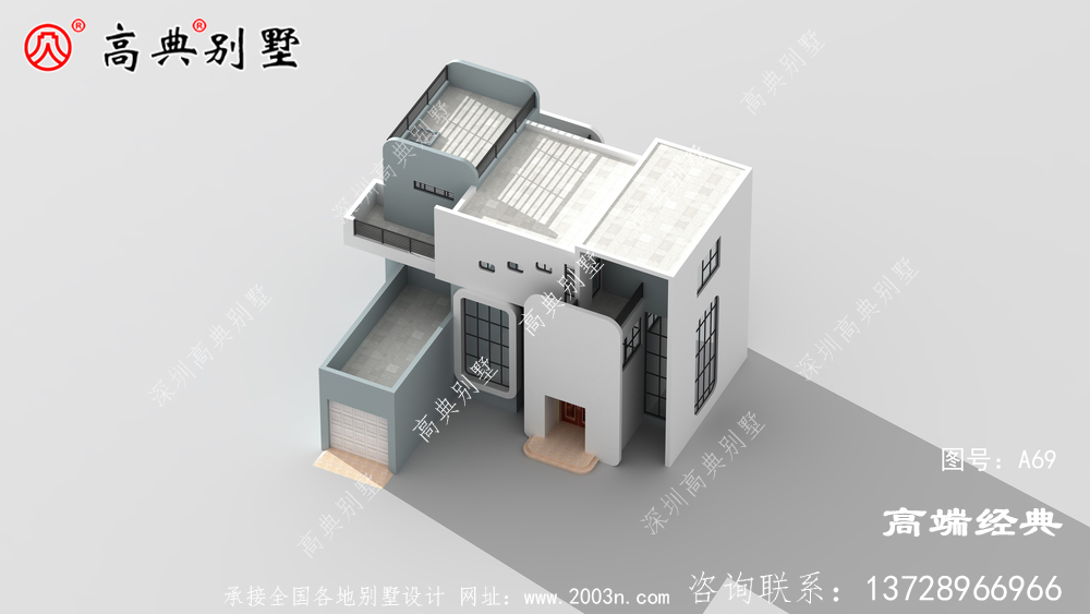 歐式風格三層小洋樓外觀圖，外觀很漂亮，符合農村住宅的設計