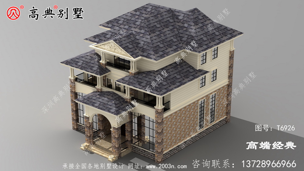 雙復式三層別墅外觀圖,戶型通透采光極佳